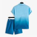 Firangi | Men Sky Blue Gradient Shade Beach Summer Vacation and Resort Wear Short Suit (Shirt+Shorts). 