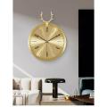 Luxury Mute Brass Clock Wall Clock for Living Room Quiet Wall-watch Home Decor European American Modern Deer Head Clock. 