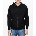 Plain Black Front Zip Up Hoodie Winter Basic Plain Black Zipper Hoodie For Men. 
