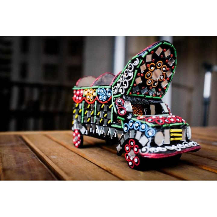 Handmade Glass Work Truck Art Pen Jars, Handicrafts, Handcrafted Mirror work truck handmade truck art Miniature Truck Model- Glass Work Table Decor Handcrafted Mirror work truck handmade truck art miniature truck design wall decoration