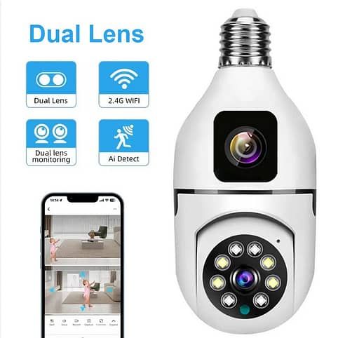 wifi security PTZ DUAL LENS BULB CTV CAMERA 4MP+4MP 1920x2160 RESOLOUTION HD IP wifi camera v380 pro app 360 rotation Day and night full colour HD camera