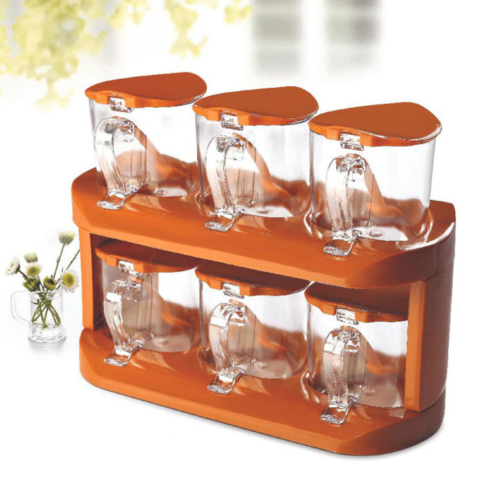 2-Tier Spice Rack with 6 Spice Jars - Food Grade Plastic, BPA-Free ...