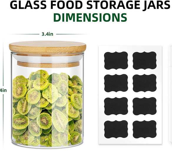6pc Glass Jar with Wooden Lid air tight canister and jar - 450 ml Small Food Storage Containers for Home Kitchen, Tea, Herbs, Sugar, Salt, Coffee, Flour, Herbs, Grains Non-toxic, BPA free, Higher Thermal Shock Resistance than Regular Glass, Microwave safe