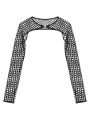 Women O Ring Long Sleeve Sheer Mesh Shrug T-Shirts See-Through Fishnet Cover Up Shirts Mock Neck Mini Crop Top Party Club. 