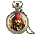 Pirates of the Caribbean Captain Jack Pattern Pocket Watch Men Necklace Fob Watches for Kid Children Boys Clock Gifts. 