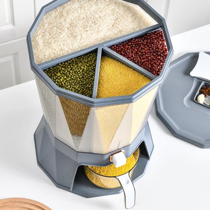 Square Rice Funnel 360 Degree Rotary 4-Grids Button Funnel Design Round Rice Dispenser ...