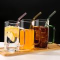 Techmanistan Random Color 400ml Square Glass Mug With Handle, Straw & Wooden Lid, Drinking Glass, Adorable Glass Cups with Lids and Straw, Glass Tumbler Coffee Cup Coffee Mug. 