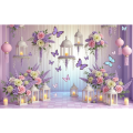 Butterfly Backdrop Wedding Cake Smash Purple Banner Flower Pink Background for Birthday. 