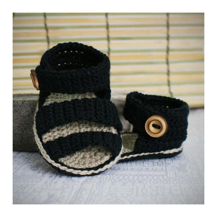 Stylish Black Woolen Handmade Crochet Baby Summer Sandal