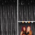 Black Metallic Tinsel Foil Fringe Curtains 3.2ft x 6.5ft Backdrop Photo Booth Black Metallic Foil Curtain for Birthday, Wedding, Bridal Shower, Baby Shower, Anniversary Party Decoration. 