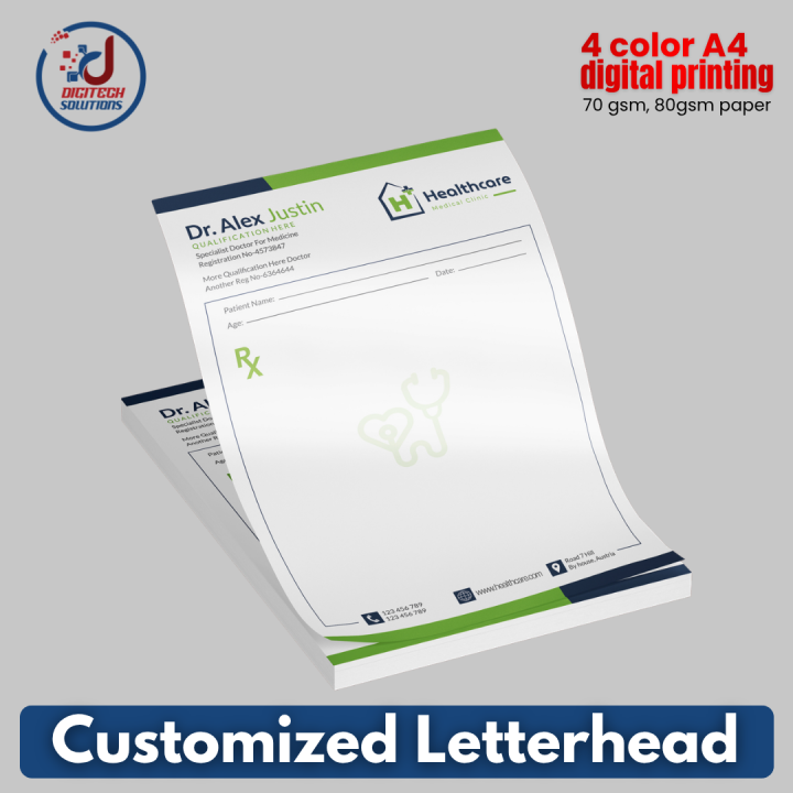 100 pages Custom Letterhead Pad with Printing  &ndash; Doctor Prescription Pad | Clinic Pad | Business Letterhead Pad | A4 100 Pages | 70g / 80g Paper | Full Color Digital Printing | Custom Office Stationery