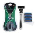 Men Safety Razor Blade Face Hair Removal 6-layer Classic Stainless Steel Smooth Shaving Manual Shaver with 4 Heads. 
