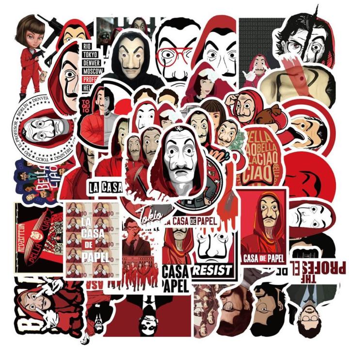 Money Heist TV Show Professor Tokyo Berlin Nairobi Denver DIY Sticker Water Proof Decal Vinyl for Car Skateboard, Phone, Laptop, Luggage & Guitar – 50 Pieces