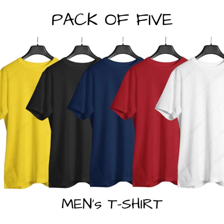Pack of 5 Plan Half Sleeves Casual T-Shirt for Men / Men's Summer T-Shirt / Export Quality T-Shirt