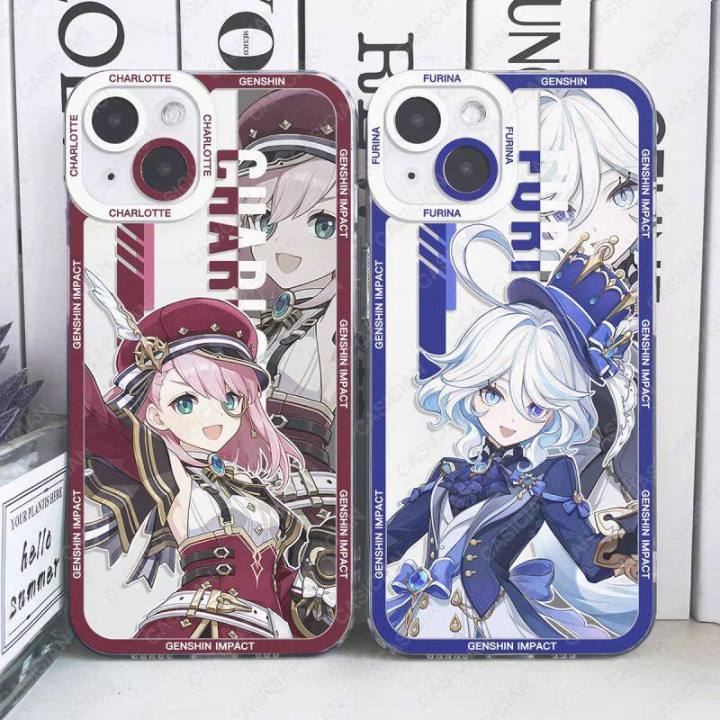 Genshin Impact Furina Charlotte Neuvillette Navia Phone Case For OPPO A58 A78 A98 5G A17 A1K F7 A37 Reno 10 Pro Plus 5G 8T 4G 8 Pro Cellphone Case Ganyu Kamisato Ayaka Soft Clear TPU Lens Protection Square Shockproof Transparent Cover