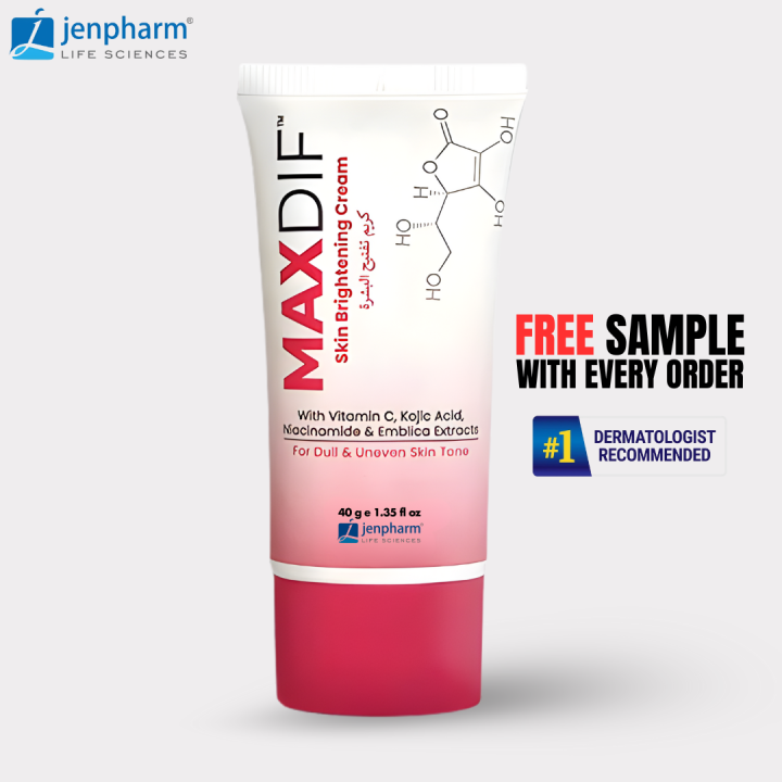 Jenpharm - Maxdif Skin Brightening Cream With Vitamin C & Niacinamide - 40gm | For Dark Spots, Hyperpigmentation & Even Tone | No.#1 Best Selling Face Cream in Pakistan