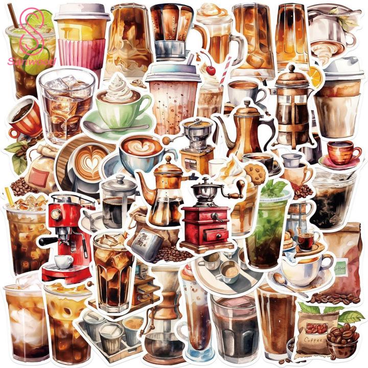 Durable Coffee Stickers 50pcs Coffee Lovers Sticker Set Waterproof Diy Decal Kit for Phone Laptop Skateboard More Coffee Theme Stickers