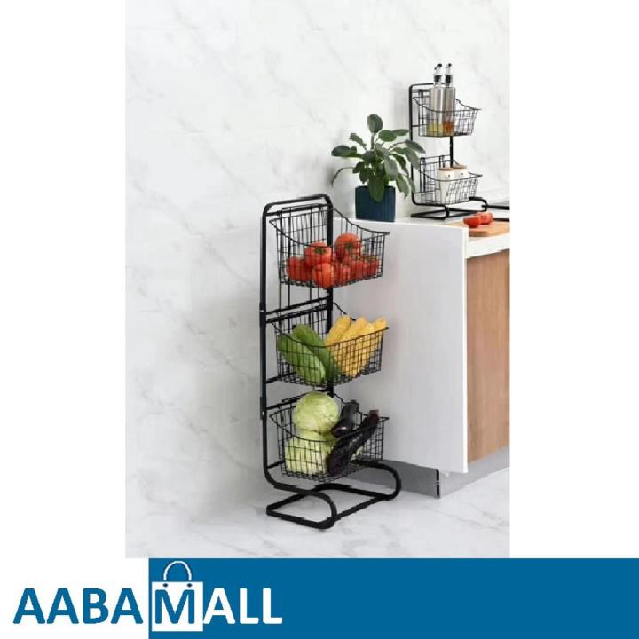 3-Tier Wire Basket Stand - Snack Fruit Vegetable Produce Metal Hanging Storage Bin for Kitchen Pantry - Free-Standing or Stacking Organizer - Discounted Offer