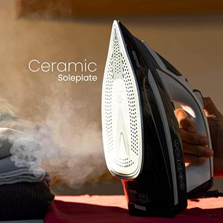 Geepas Steam Iron - 2 in 1 Dry & Steam Iron with Ceramic Soleplate – Adjustable Temperature Control – Dry Ironing, Spray Function & Burst of Steam - 400 ml Water Tank, Anti-Drip, 3000 Watts ( 2 years Warranty )