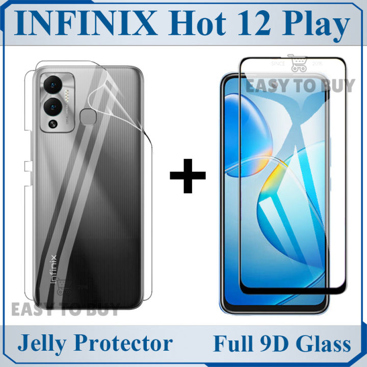 Infinix Hot 12 Play Glass Protector 9D|5D|6D|10D|11D|21D Black Tempered Glass Screen Protector Full Glue Edge To Edge + Back Clear Jelly Protector Soft Film Protection Hydrogel Film Back Protector For Infinix Hot 12 Play