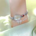 Women Oval Rainbow Gem Wristwatch Fashion Elegant Waterproof Bracelet Watch Small Clock. 