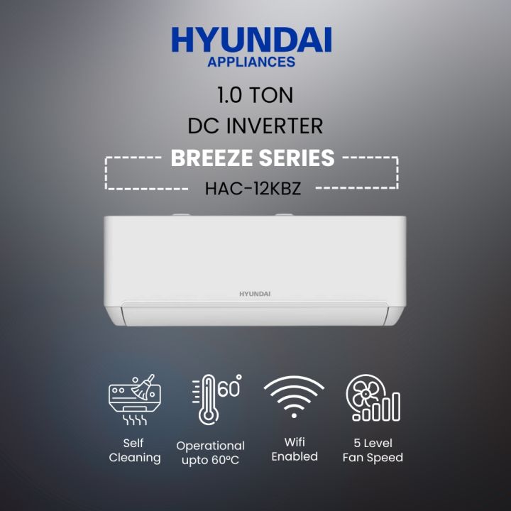 Hyundai 1 Ton DC Inverter Split AC HAC-12KBZ  | WiFi Enabled | R410A Gas | 60°C Cooling | Copper Condenser | Stabilizer Free