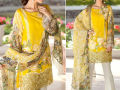 Elegant Embroidered Yellow Lawn Dress with Chiffon Dupatta. 