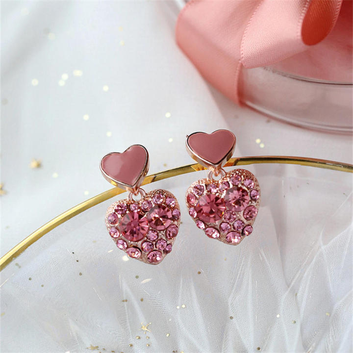 Dainty Pink  Earrings Gift-ready Sparkling  Heart Studs Hypoallergenic Fashionable Cute Earrings for Daily Wear Party Accessory Women's Gift Fashion Statement Birthday Present