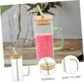 380ML Glass Cup with Wooden Lid and Straw-Clear Tall Coffee Mugs with Handle for Iced Coffee, Tea, Beverages-Aesthetic Cups. 