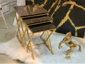 Nesting Tables Set Coffee Table Set Side Table Set Black And Gold Cross Legs Accent Tables Set Of 3. 