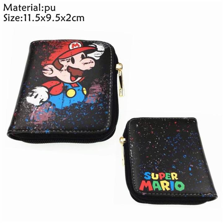 【DATA FROG Global MALL】Super Mario Bros Short Boys Girls zipper Credit Holder Leather small coin Purse Women mini cosplay Handbag Cute
