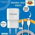 Tecno Fast Charger 10W with Data Cable 3.0 for Android Mobile Phones, 2A Output, White. 