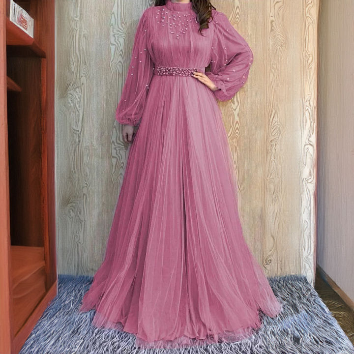 simple and decent full long maxi for girls heavy net gown size and color as costmor demond pearl silk and net Daraz.pk