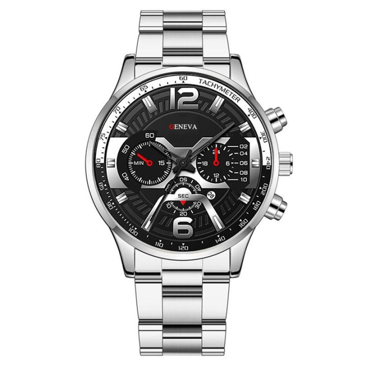 GENEVA Cross-border men's trend calendar watch three-eye men's steel strip quartz business watch manufacturers spot batch
