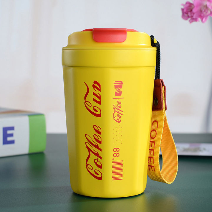 Coca-Cola Coffee Cup 304 Stainless Steel Vacuum Insulation Cup Car Accompanying Cup Portable Rope Water Cup