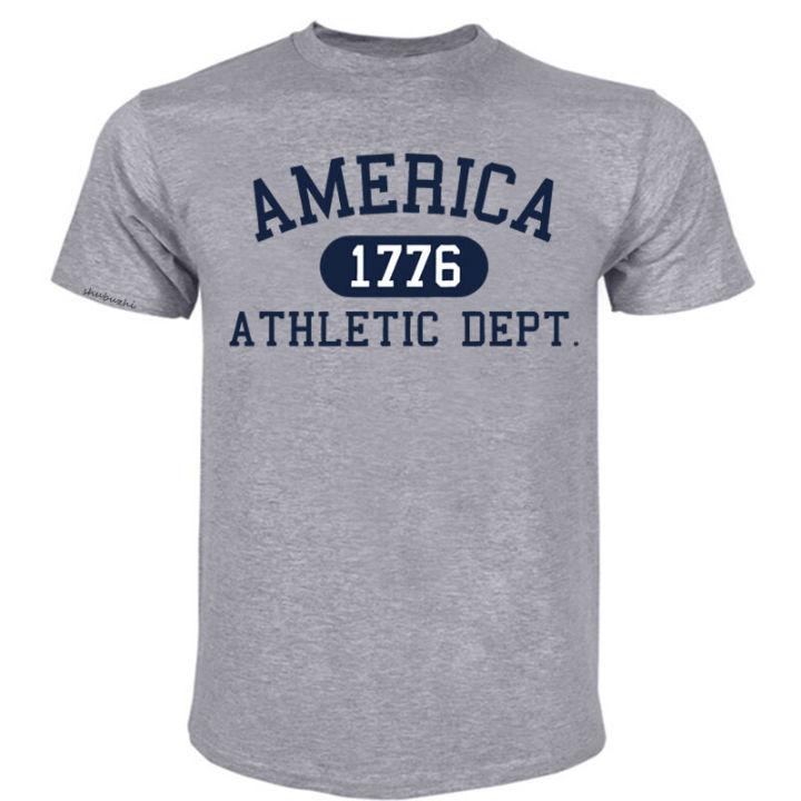 America 1776 Athletic Dept Letter Tshirt Man Fashion Tee Clothes Summer Luxury T-Shirt Hip Hop Breathable Cotton Tee Clothes