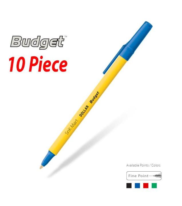 Dollar Budget Color Ball Point Pen Black Red Blue Green - 10 pcs