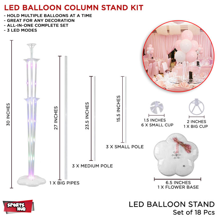 30 Inches LED Light Up Balloon Stand 3 Modes Flashing Table Balloon Stand Kit Balloons Decoration and Centerpieces For Floor Or Table 2 IN 1 Base, Pole & With Balloon Ring For Birthday Wedding Anniversary Bridal Shower Baby Shower & Party Decoration