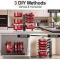 8-Tier Large Capacity Pot & Pan Organizer with Adjustable Lid Holders - Versatile Kitchen Storage Solution for Countertops and Cabinets, Durable Metal Construction. 