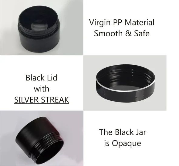 25gram Pack of 3 Premium Empty Black Color Cosmetic Pet Jar with Black cap and Silver Streak