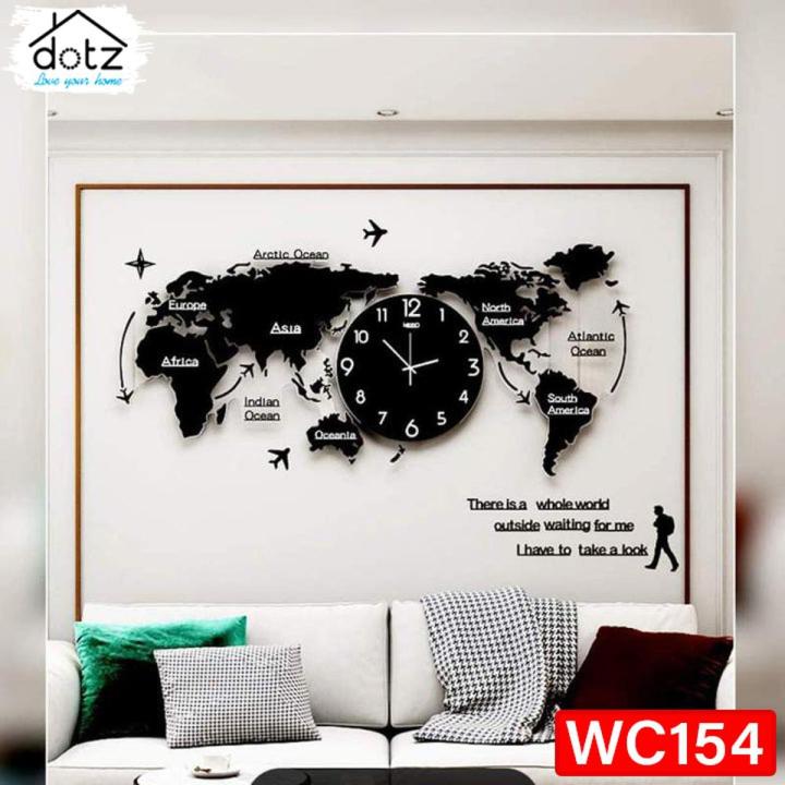 Dotz World Map Wall Clock Wooden Wall Clock Large Modern Design 3D Stickers Hanging Clock Decorative Watch Home Wall Clocks Room Decoration Items