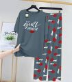 Buterfly Printed Mustard Color Lounge Wear Nightwear Sleepwear With Heart Prinred Trouser For Women By Aua Garments. 