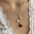 New Retro Rose Flower Pendant Charm Party Red Necklace Female Accessories Banquet Jewelry Girlfriend. 