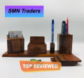 Wooden office Desk Organizer set (6 Tea Coaster/Coasters, Pen Stand and Business Card Holder/mobile stand,) (Brown desk organiser. 