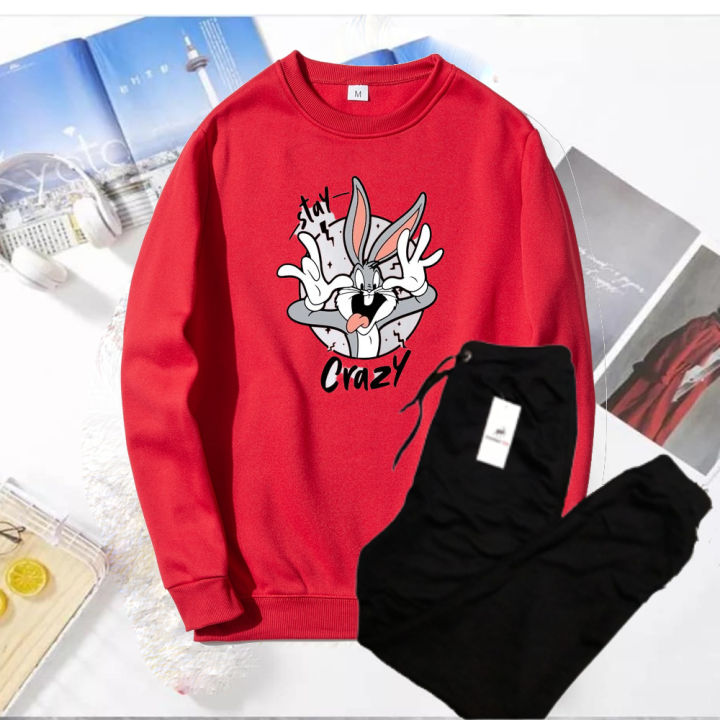 Bugs-Bunny Design High Quality Winter Fleece Tracksuit Export Quality Casual Sweatshirt Trouser Track Suit For Girls and Women