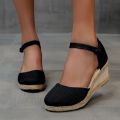 Sandals Ladies Straw Hemp Rope Sandals Retro Linen Canvas Wedge Round Toe Casual Singles Shoe Elegant Closed Toe Sandal. 