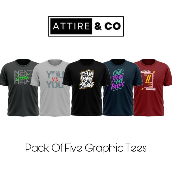 NEW SUMMER COLLECTION OF AATIRE & CO PACK OF FIVE GRAPHIC TEES