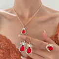 【Hot demand】Europe and America ins Water Drop Jewelry Set Personalized Fashion Color Rhinestone Necklace Earrings Ring Set Bridal Jewelry.