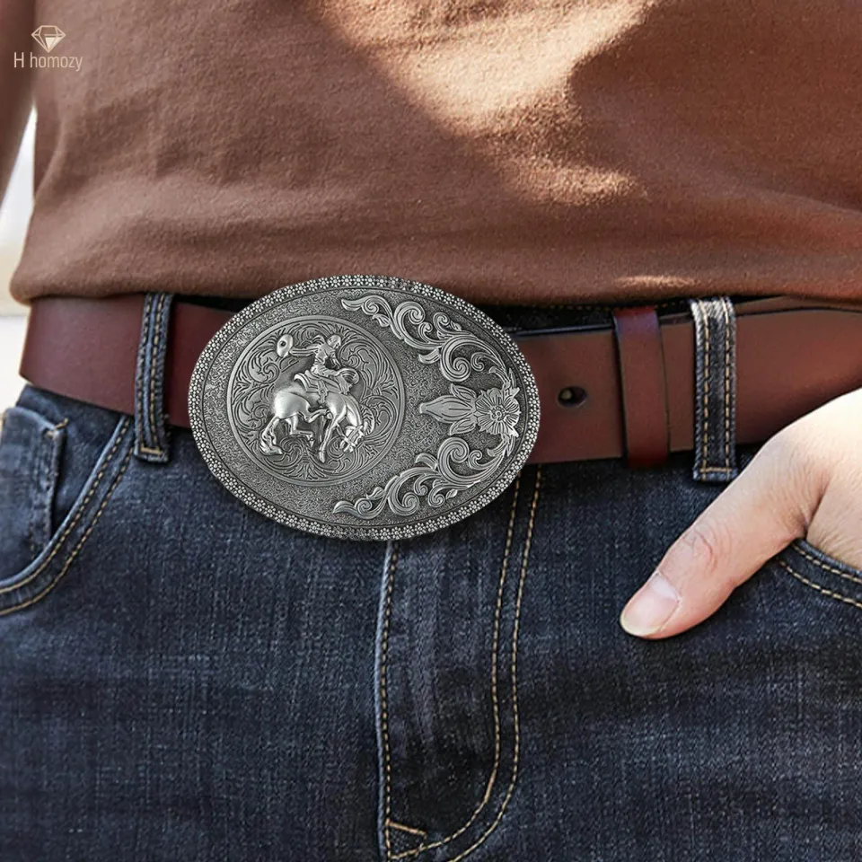 Men's Simple Western Cowboy Belt Buckle Cool Fashion Engraved