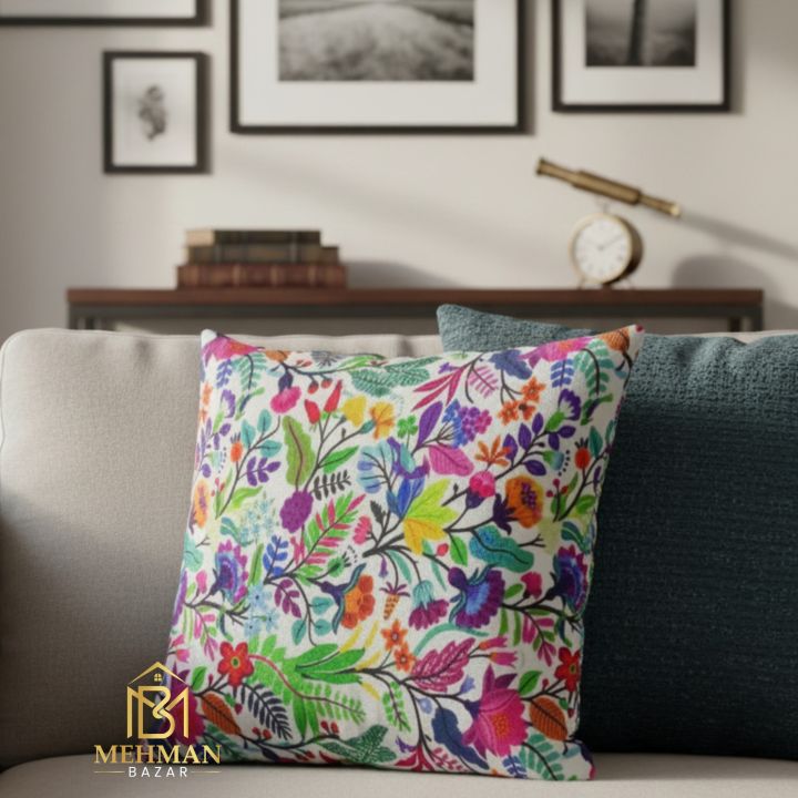16x16 Digital Print Luxury Cushion Cover with Silk Back and Zip Closure for Sofa and Home Decoration by Mehman Bazar